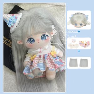 Yueyue 20cm Cotton Doll Party Dress Birthday Hat with Heat-Resistant Wig Extensions