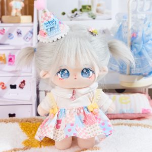 Yueyue 20cm Cotton Doll Happy Party Dress set with Birthday Hat Hairpin