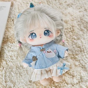 Yueyue 20cm Cotton Doll Cheongsam Skirt with Hair Band with Heat-Resistant Wig Extensions