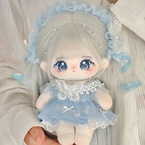 Yueyue 20cm Cotton Doll Blue Tulle Skirt and Butterfly Veil with Heat-Resistant Wig Extensions