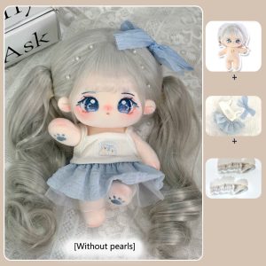 Yueyue 20cm Cotton Doll Little Puffy Skirt with Bow Hair Clip with Heat-Resistant Wig Double Ponytails