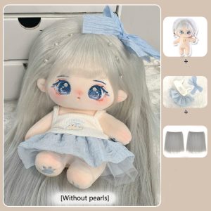 Yueyue 20cm Cotton Doll Little Puffy Skirt with Bow Hair Clip with Heat-Resistant Wig Extensions